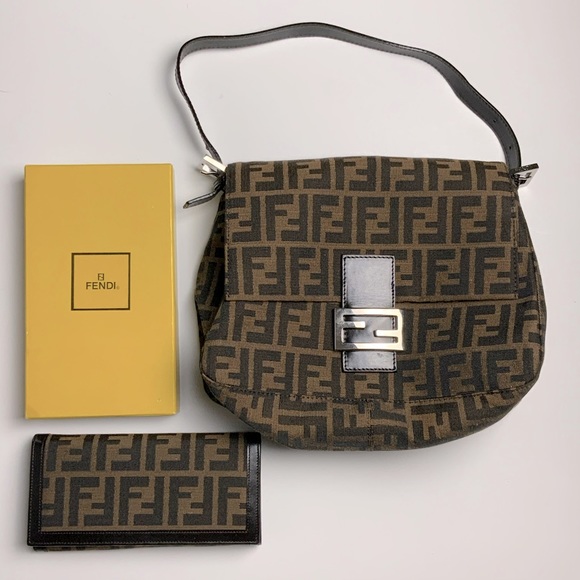 AUTHENTIC FENDI ZUCCA MONOGRAM BAG WALLET SET